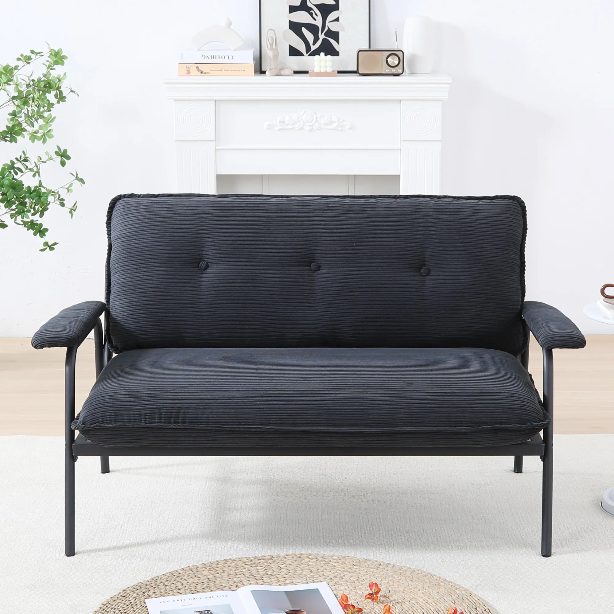 ARCH 53 Inch Black Sofa Couch for Small Apartment Living Room, Compact Loveseat with Spacious Seating, Modern Upholstered Single Seat Couch for Movie Watching Working Relaxing, 1-Piece, Living Room Furniture for Apartment, Lounge, Family Room