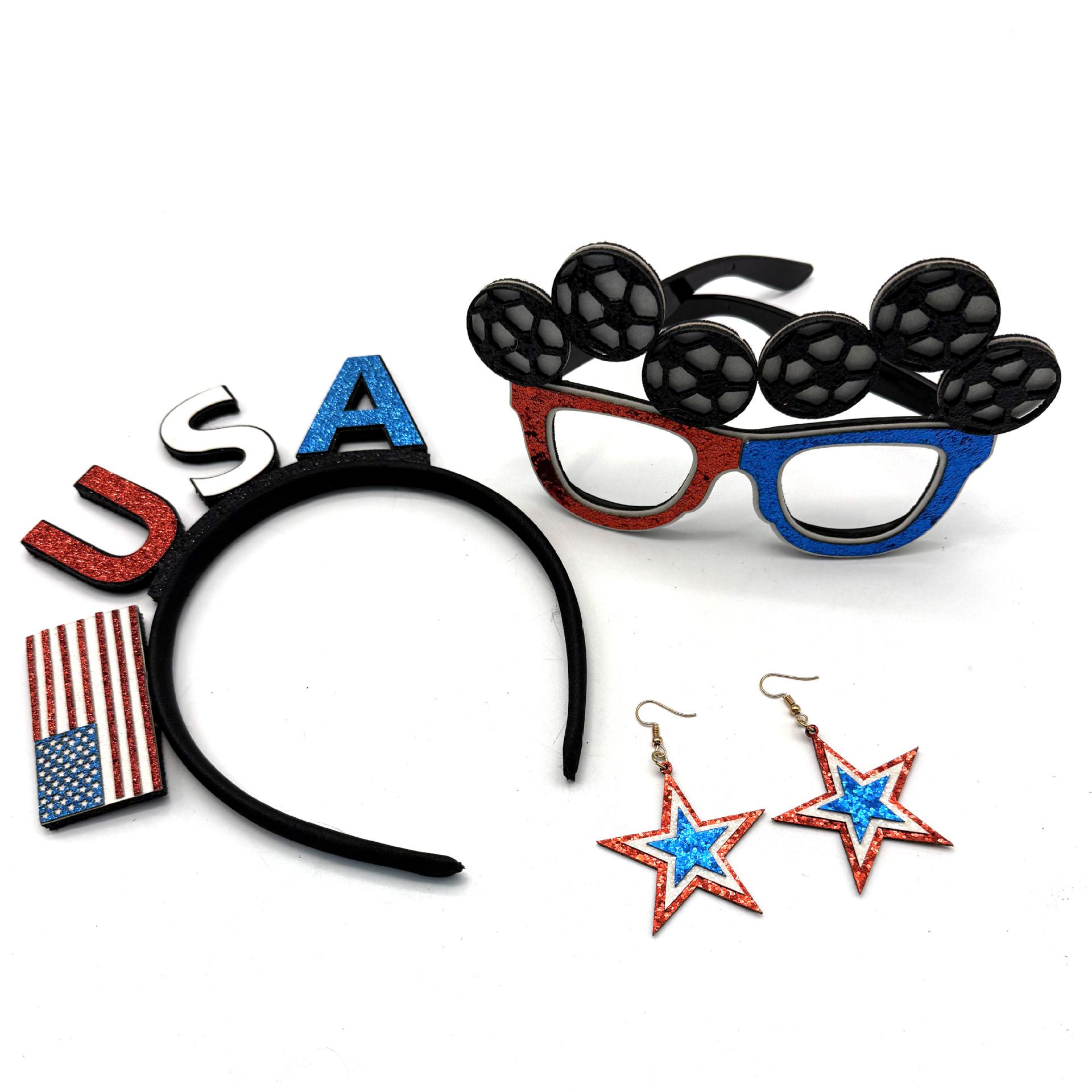 USA Fan'S Three-Piece Set For The World Cup In Mexico And Canada: Headband, Glasses, And Earrings For Party Cheer And Photo Props