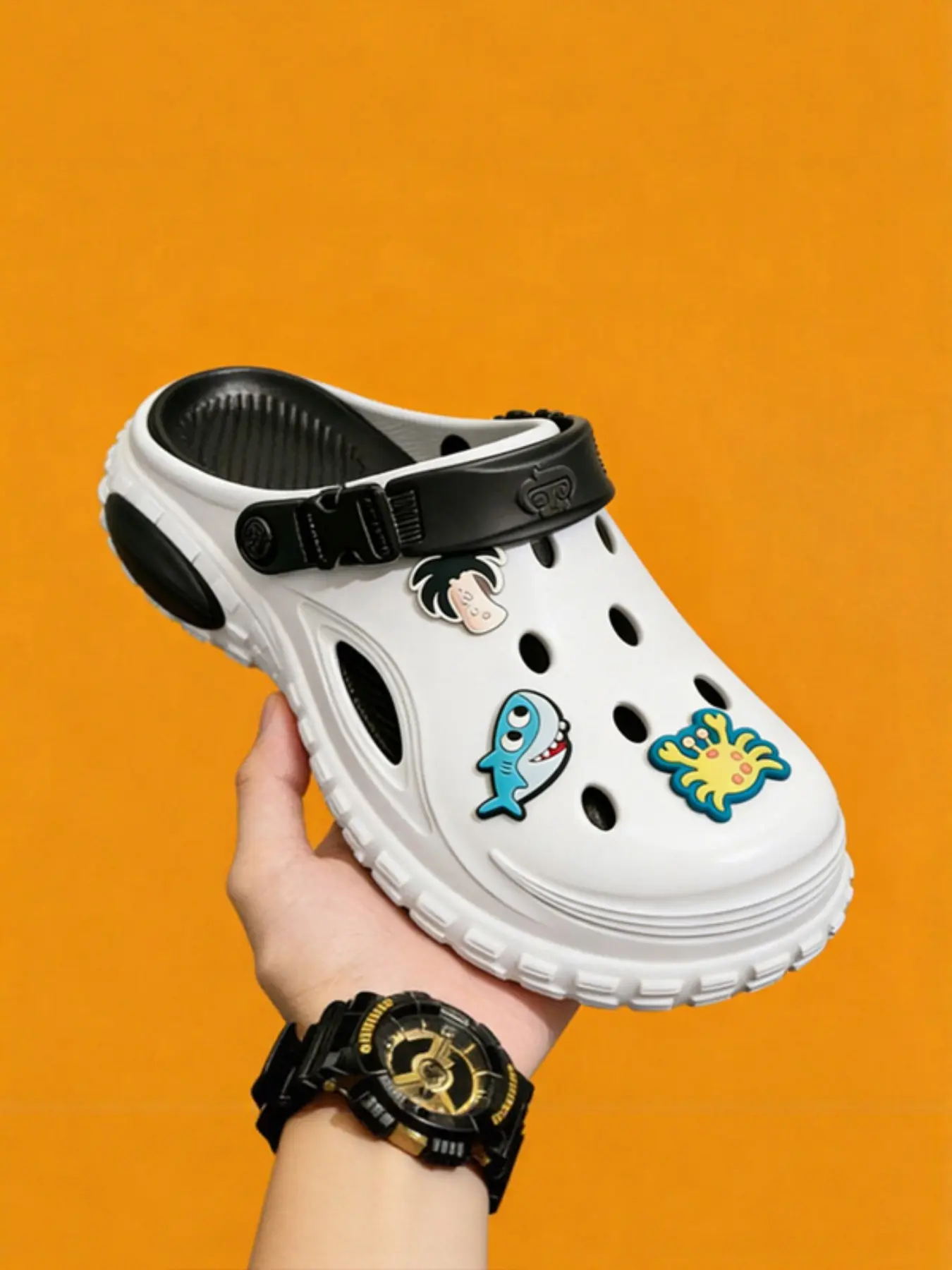 Unisex Thick Sole Sandals, Detachable Heel Straps, Non-Slip Eva Slippers, Waterproof Quick-Dry, Versatile Use, Cute Cartoon Design
