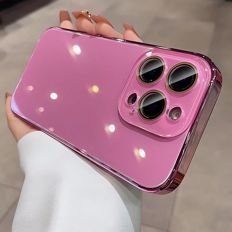 Ice-Cool Glass Phone Case for iPhone 17/16/15/14/13/12/11 Pro Max, Full-Body Protective Shockproof Silicone Cover with Lens Protection, Simple Pure-Color Design for Men and Women