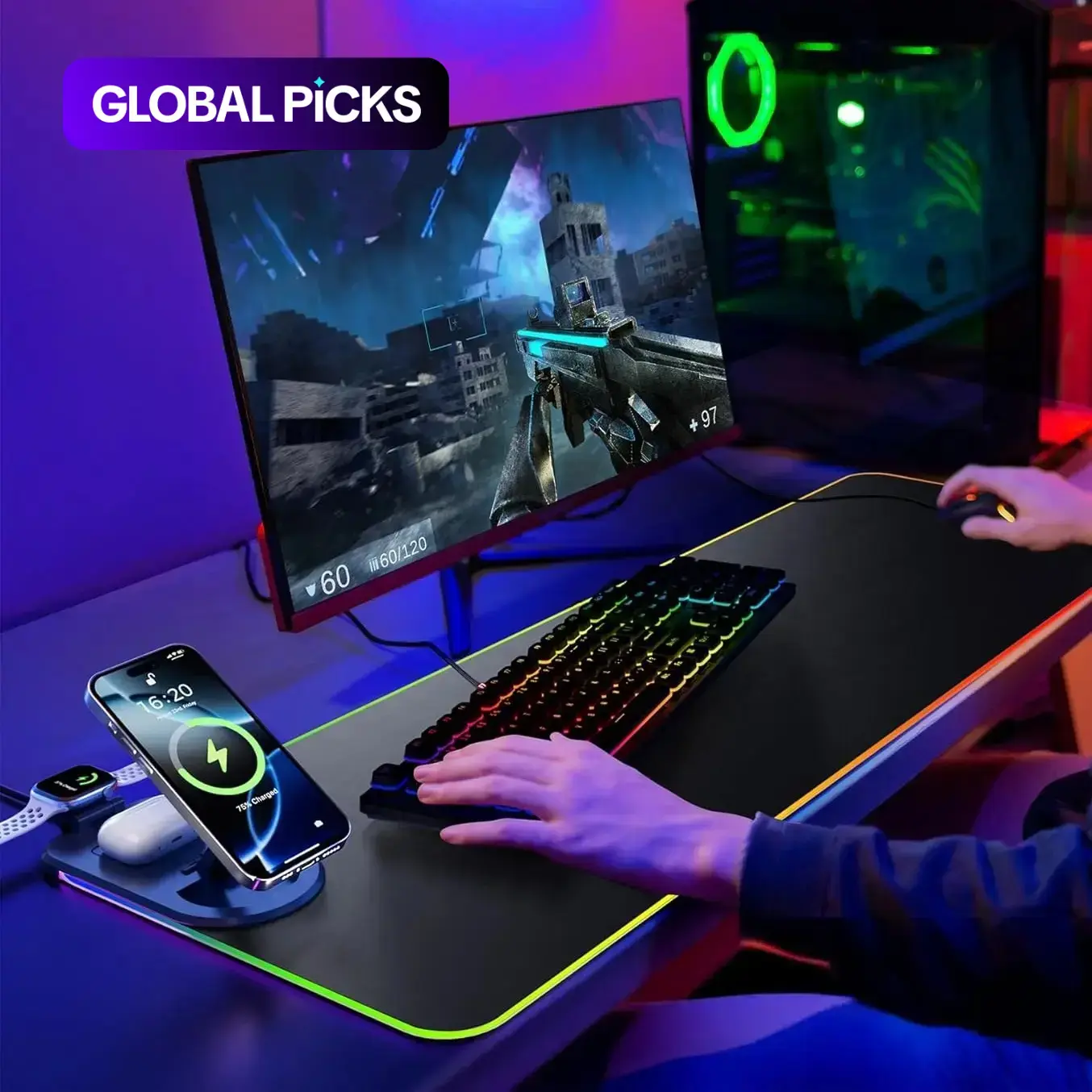 Forsa RGB Gaming Mouse Pad with 15W Wireless Charging - Large Extended Desk Mat (800x300mm) - Non-Slip & Waterproof - Compatible with iPhone/Samsung #GLOBAL PICKS