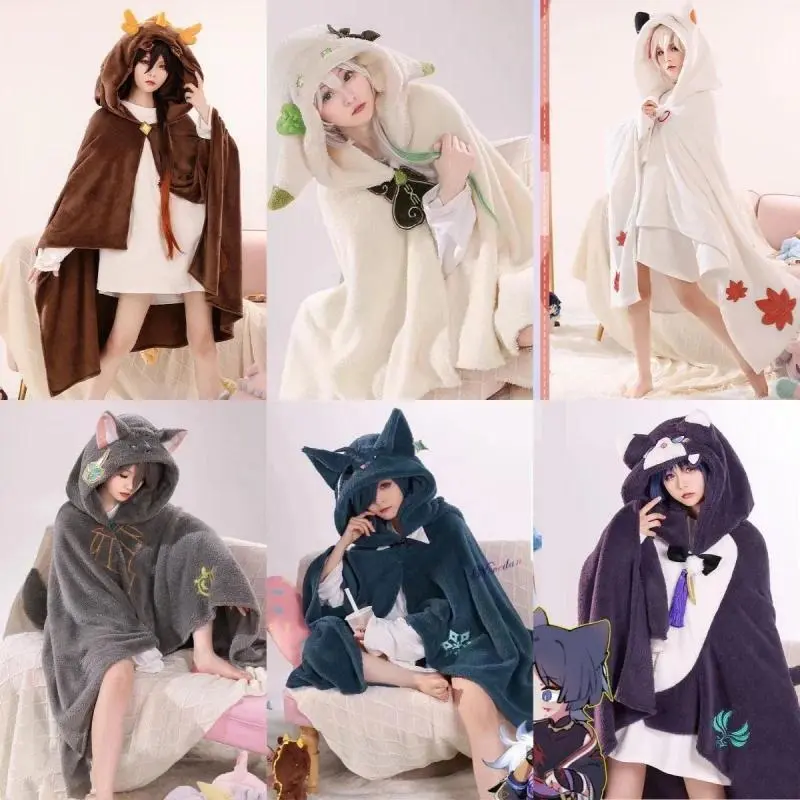 Genshin Impact Xiao Hutao Ghost Wanderer Traveler Kazuha Cosplay Blanket Cloak Cape Funny Fleece Pajamas Anime Hoodie Gifts