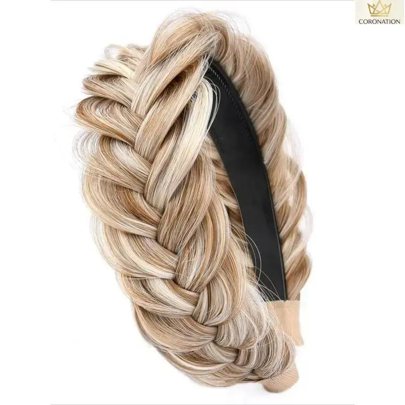 Braided Headband for Women, Aesthetic Woven Hair Band with Sandy Gold Metal Detail, High Elastic Stretch Textured Wide Braid Design, Comfortable No-Slip Fashion Hair Accessory for Daily Wear, Office, Party, Travel & Casual Hairstyles Gift Idea