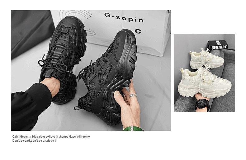 UYCEKK Men'S Lace-up Breathable Height-Increasing Casual Thick-Soled Dad Shoes|   and Fabric Upper, Rubber Sole, EVA Insole, Solid Color, Low Top, Suitable for All Seasons