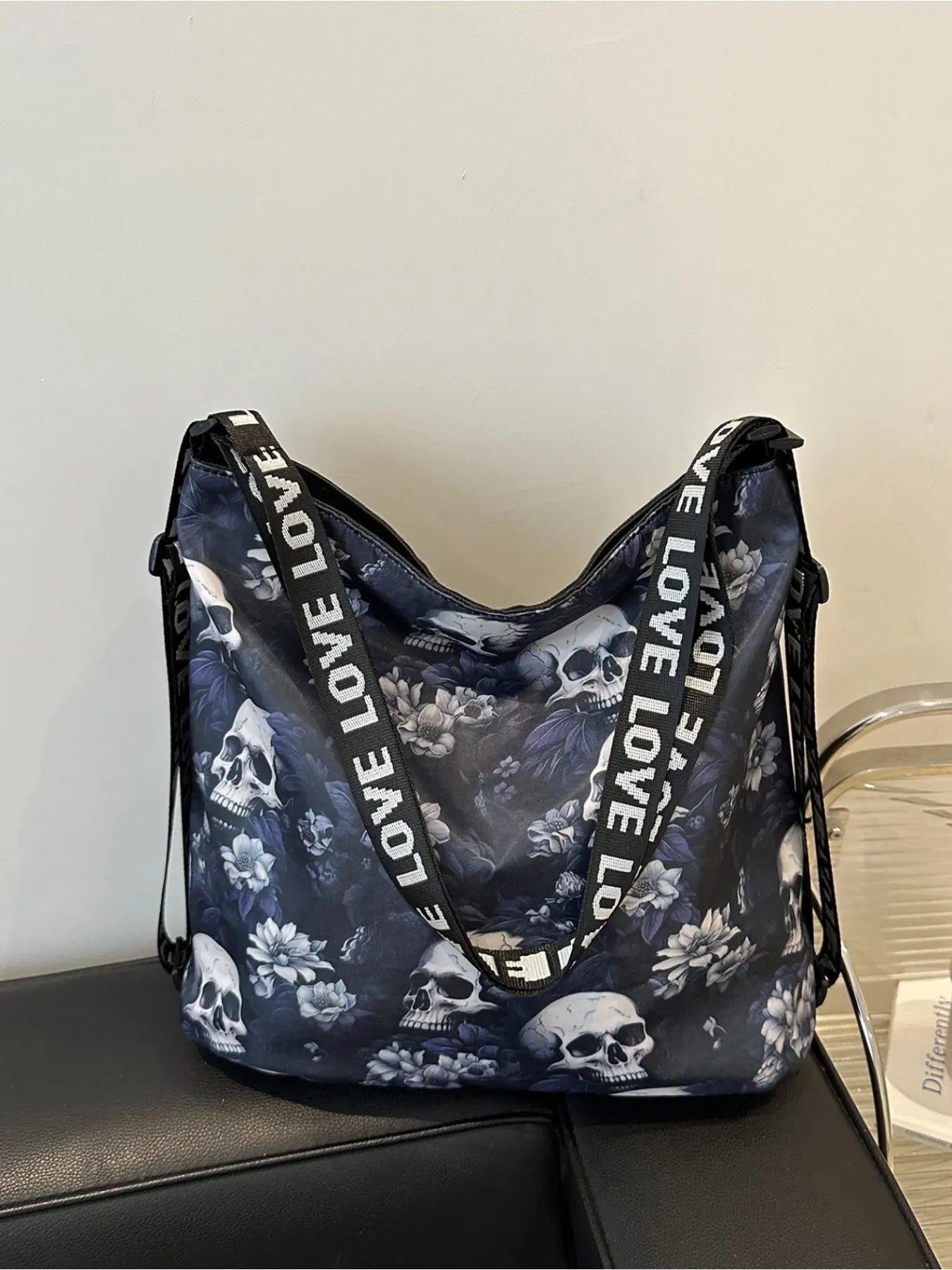 Vintage Skull Floral Print Tote Bucket Bag Large Lightweight Fabric Single Shoulder Crossbody Bag for Women Green Black Blue Purple Red Multiple Colors Casual Cool Street Style Casual Crossbody Bags