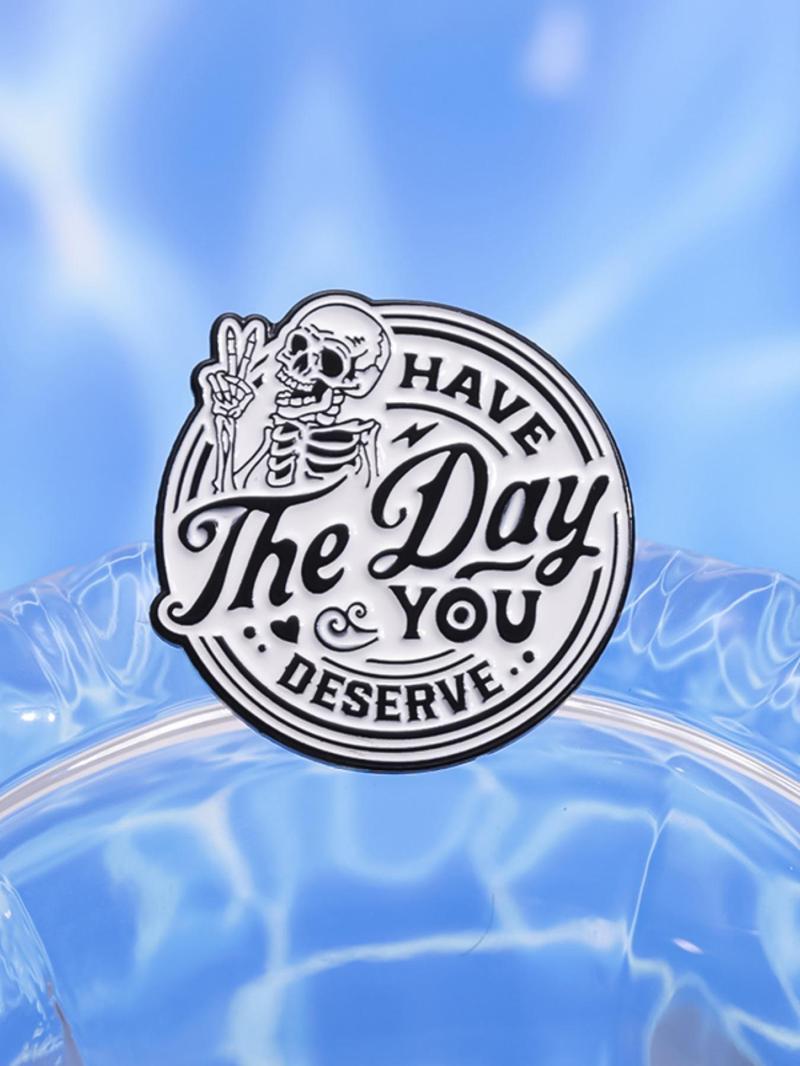 Skeleton & Letter Pattern Brooch, Fashion Brooch for Women & Men, Enamel Pin Suitable for Backpacks, Jeans, Scarves, Hats Decoration, Hat Pins