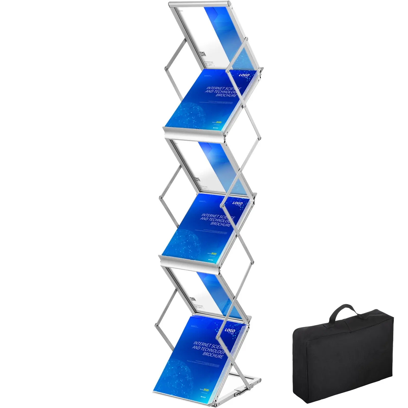 VEVOR Foldable Magazine Display Rack, 6 Pockets Pop-Up Brochure Display Stand, Double-Sided Display Catalog Literature Holder Stand, Portable with Carrying Bag for Office Trade Show Exhibitions