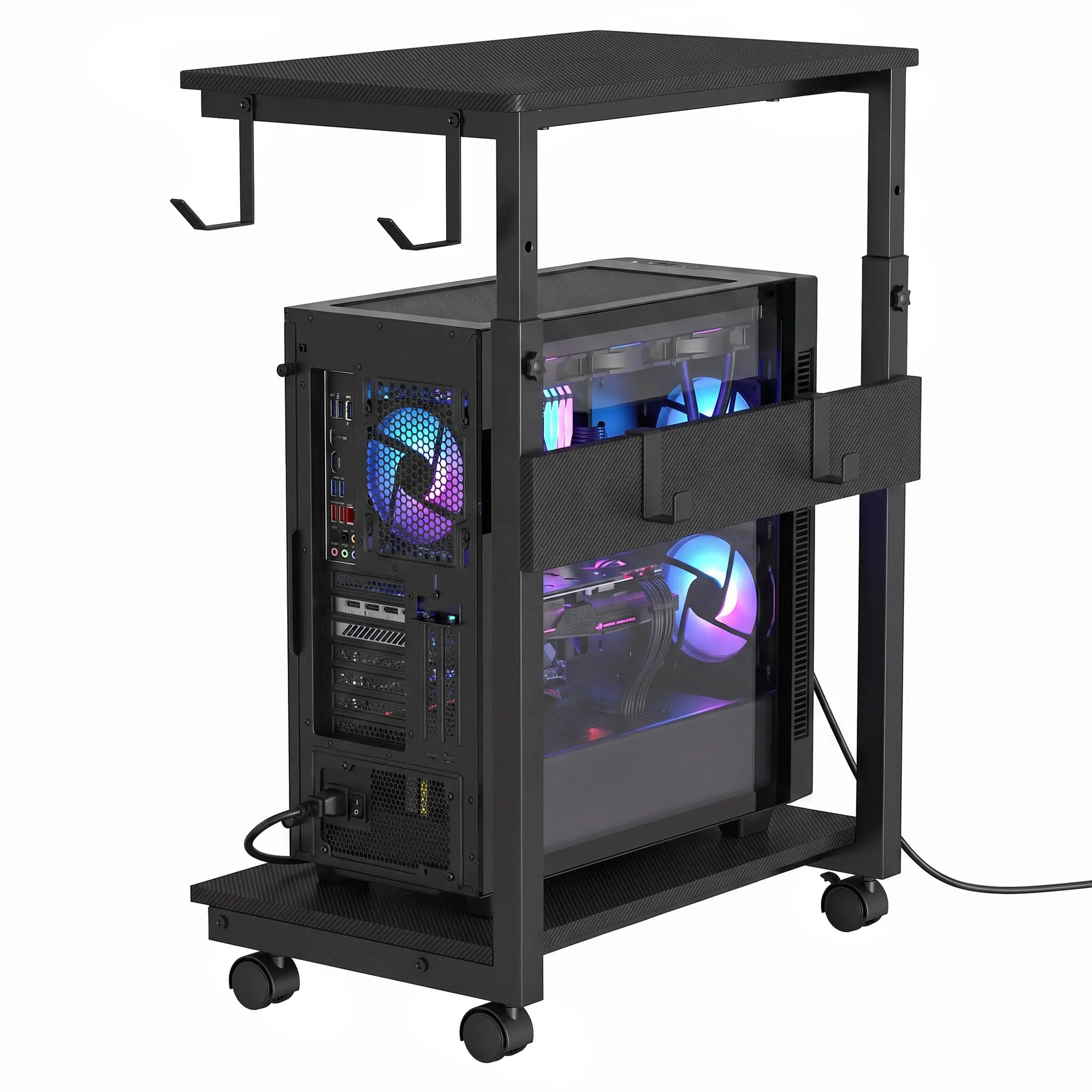 Height Adjustable Heavy-Duty Rolling Computer Tower Stand with Locking Wheels, Metal Frame, Roller Base for Home Office (Printer Desktop Under Desk Compatibility)