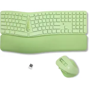 Keyboard and   Combo - Green Split Keyboard and  Set, /2.4G, Soft Wrist Rest, Rechargeable, Silent , Multi-Device for Laptop, PC, , iOS, Android
