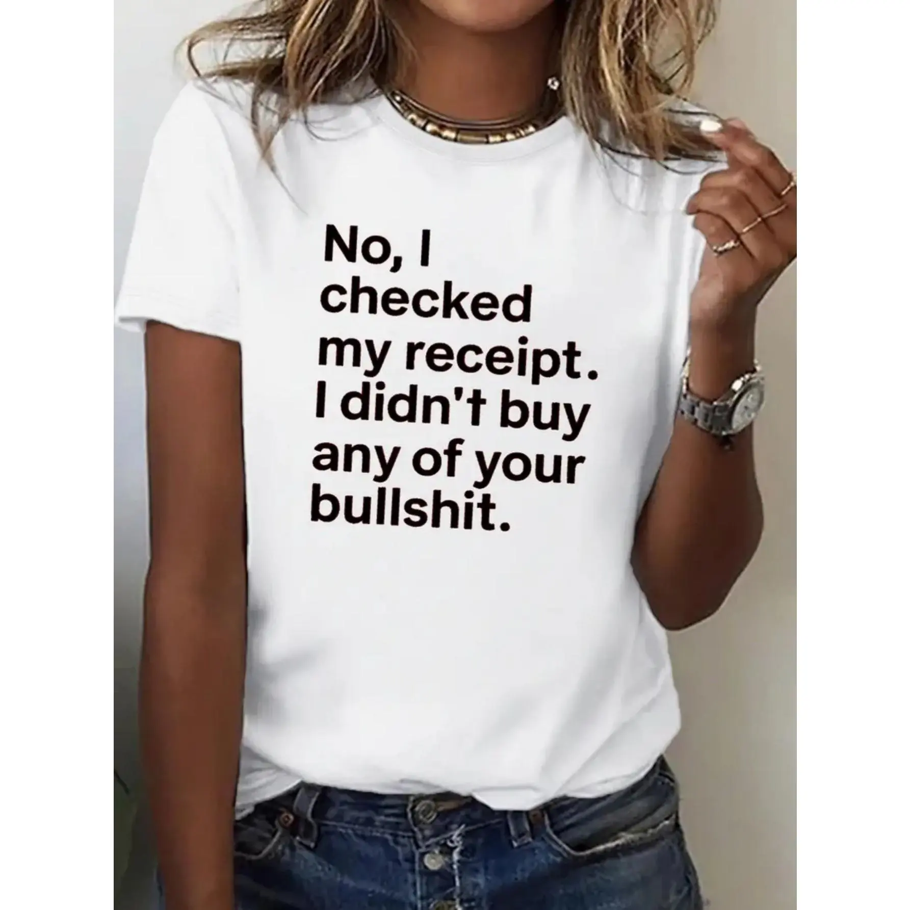 2026 Summer Trendy Sarcastic Quote Graphic Tee - "No, I Checked My Receipt. I Didn'T Buy Any of Your Nonsense." - Pure 100%, Breathable. Round Neck, a Must-Have