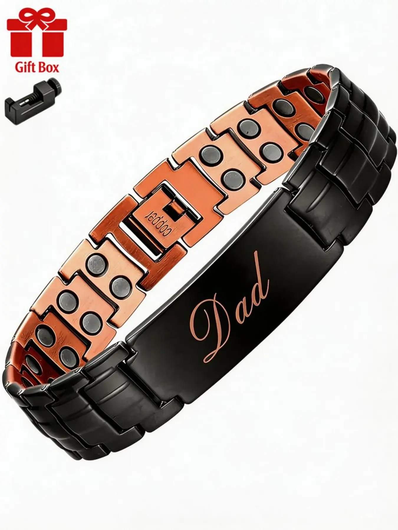 Men's Trendy 2-Piece Set 99.99% Pure Copper Magnetic Bracelet, Strong Magnet Design Cross Pendant, Adjustable Length, Modern Style, Father's Day Gift