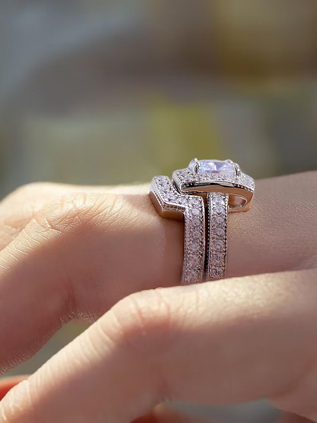 925 Sterling Silver Princess Cut Ring Set, Elegant Jewelry for Women, Fashion Jewelry for Party, Daily Clothing Decor, Trendy All-match & Exquisite Jewelry for Birthday Gift, Bridal Ring Sets, Engagement Rings