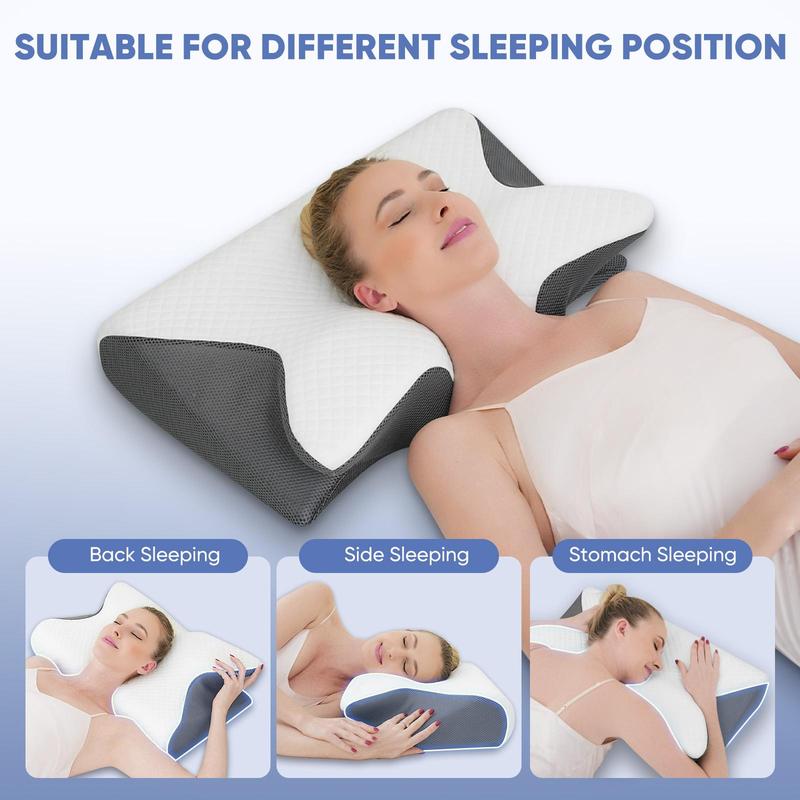 Slow-rebound premium supportive memory foam pillow for neck and shoulder relaxation, two height options and armrests, contoured zoned pillow for ultimate comfort and softness, perfect for side and stomach sleepers