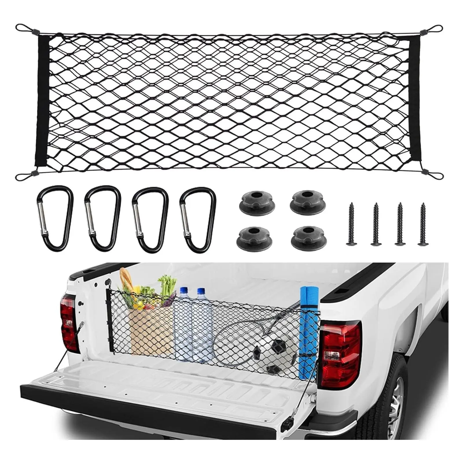 Cargo Net for Pickup Truck Bed, 50x18 in | Stretchable Elastic Net, Adjustable Tailgate Hook, Fits Chevy Silverado/Ford F150/F250, Heavy-Duty Truck Bed StorageGift