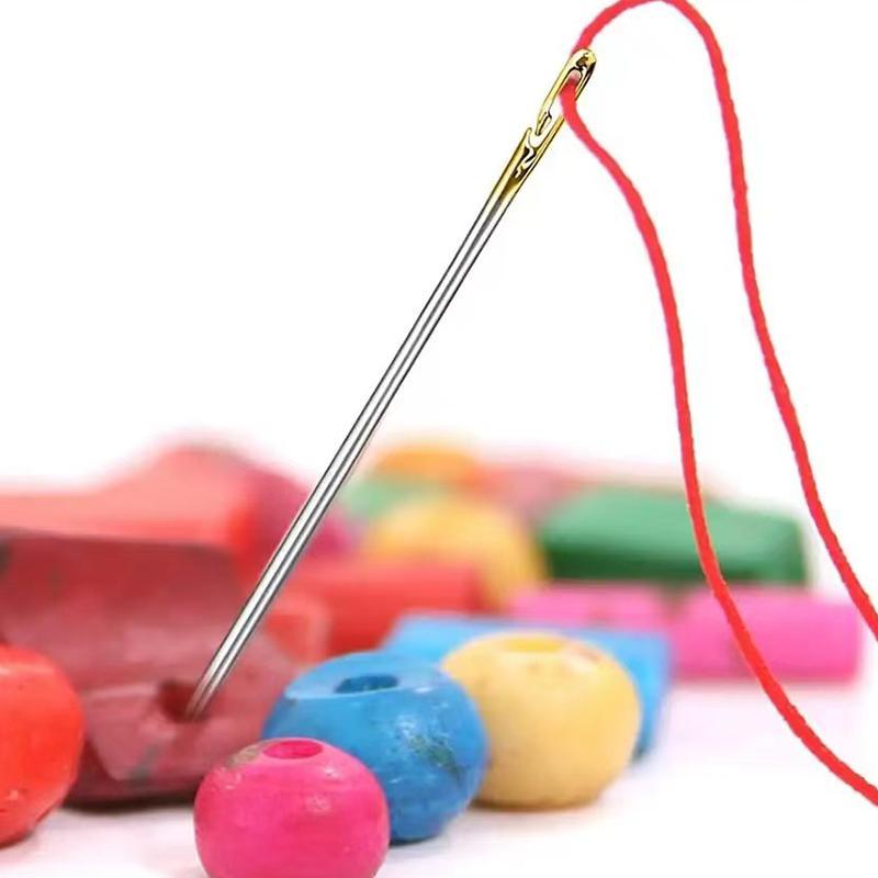 12pcs Self Threading Needle, Open Type Easy Threading Needles, Hand Sewing Needles Resistant to Rust with Wooden Case