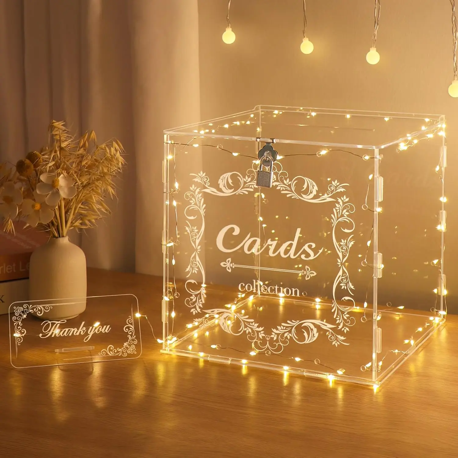 Acrylic Clear Large Wedding Card Box with Lock, Letter Envelope Gift Card Money Box for Wedding Reception Baby Shower Birthday Party Graduation Decorations