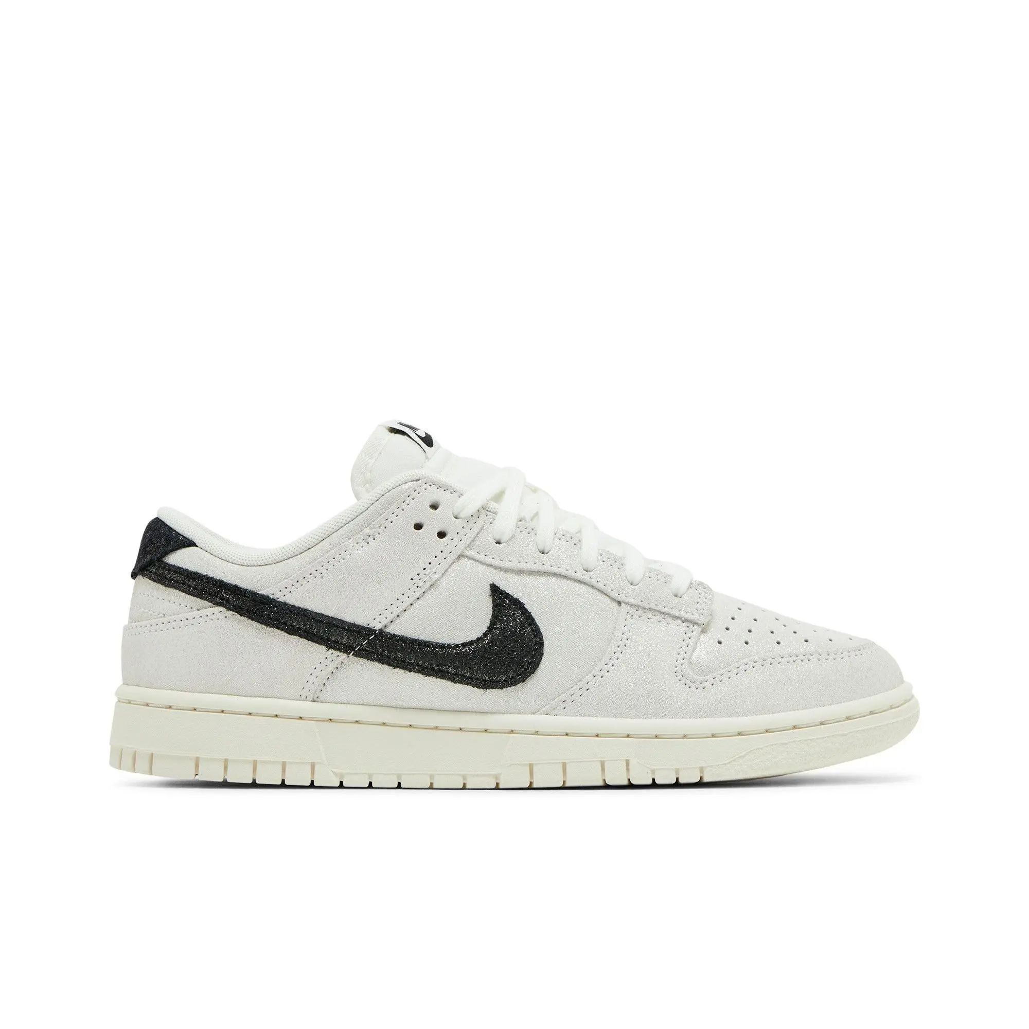 Nike Women's Dunk Low SE 'White Glittery Suede' Female Skate Shoes - White/Black/Team Red, Low-Cut Sole, Suede Upper, Women's Sizes, HQ3502-100