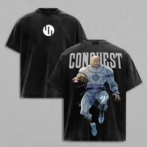 Premium vintage washed cotton unisex oversized short sleeve tee with Invincible Conquest Viltrumite Empire retro 90s manga anime graphic casual streetwear daily holiday gift for adult men women weekend party wear