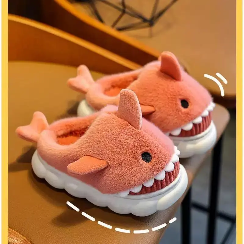 Cartoon Little Shark Slippers for Women, Winter Warm Cute Indoor Couple's Thick-Soled Non-Slip Quiet Slippers for Men, Women Shoes