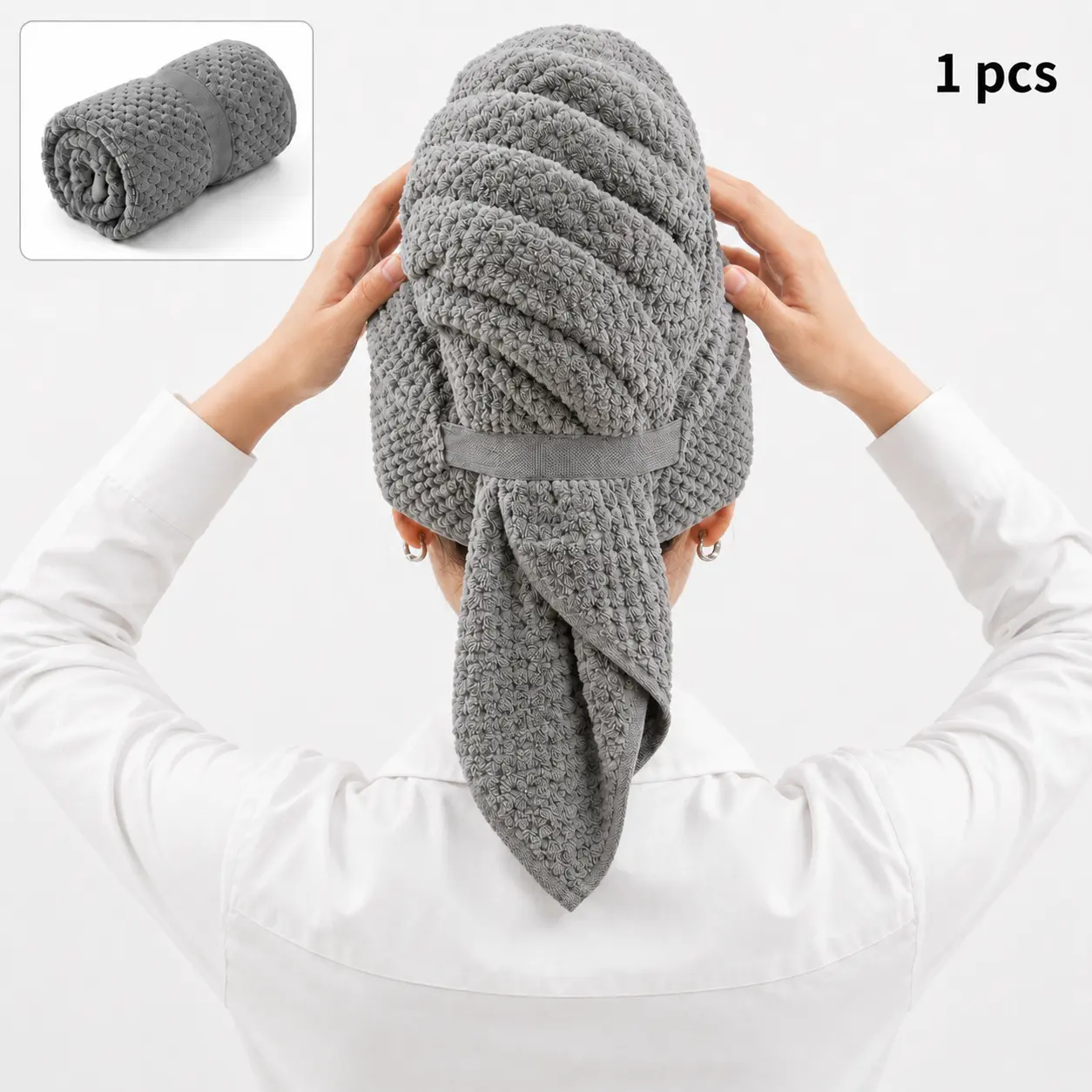 Microfiber Fleece Curly Hair Plopping Turban Towel with Elastic Strap, Large Solid Color Soft Absorbent Hair Drying Wrap for Travel (Swimming Water Sports Accessory)