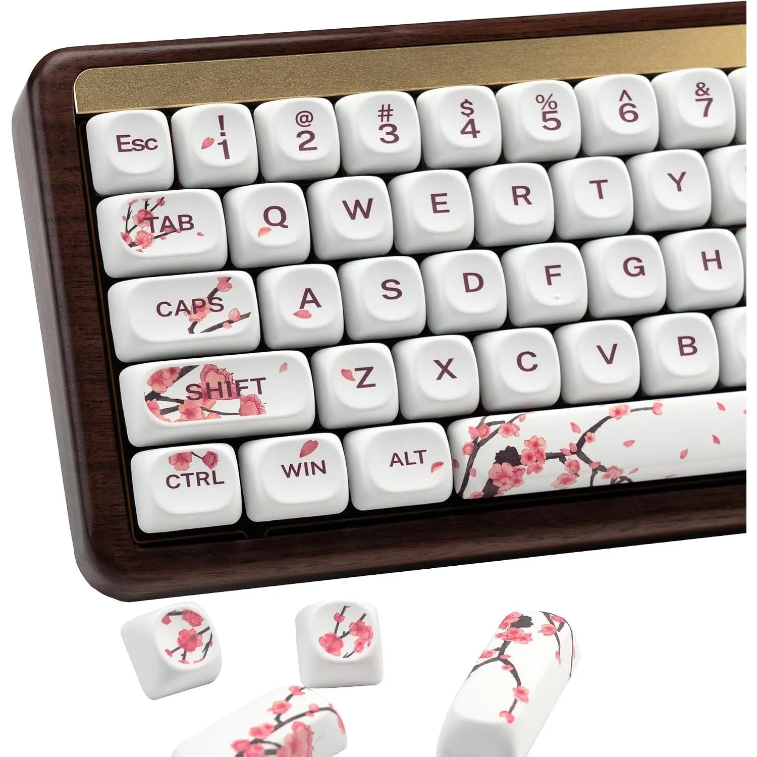 XVX MOA Profile Cherry Blossom PBT Keycaps - 140-Key Dye-Sub Set for ANSI/ISO Layouts, Compatible with Cherry MX Switches & GK61/68/87/96/104/108, Includes 6.25u Spacebar, Fits Cute, Custom Colored, Finger-Friendly, Mechanical Keypad PBT Keycaps Keyboards