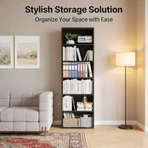 LH-Large Storage Cabinet with Multiple Layers Suitable for Any Home Style and Interior Decoration6-Tier Tall Bookcase for Office, 71.4''H Industrial Bookshelf, Modern Open Storage Organizer, Slim Sturdy Design, Large capacity