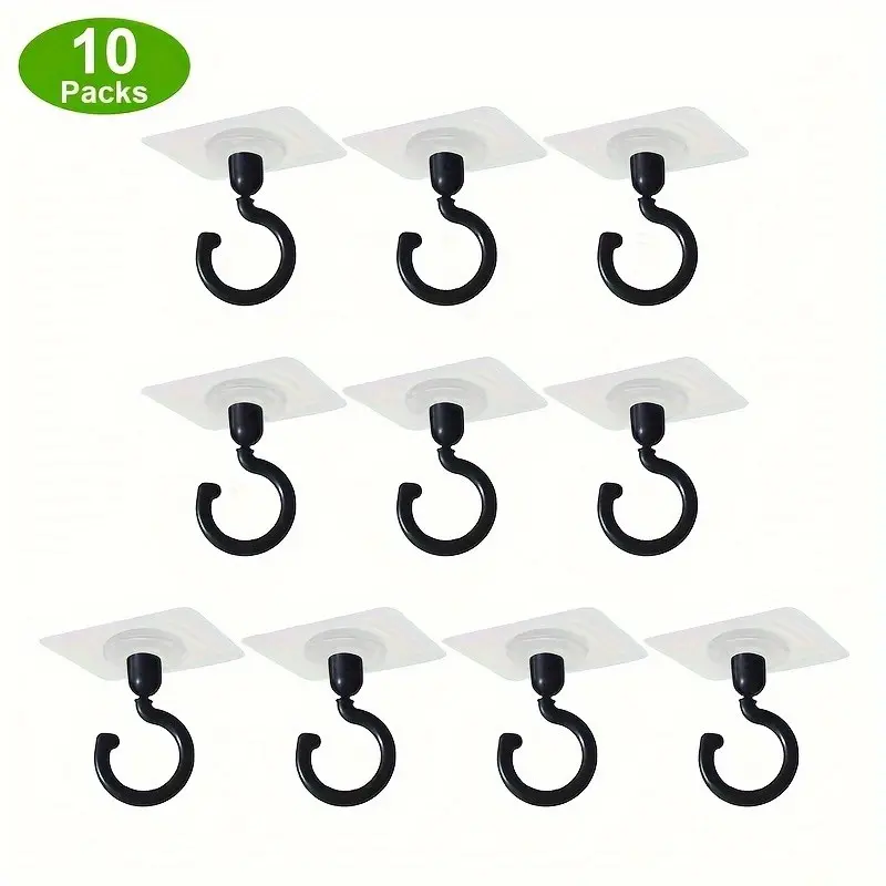 10-pack of self-adhesive ceiling hooks, Convenient Hook, 360-degree rotating no-drill hanging hooks, suitable for lights, plants, curtains, lanterns – easy to install and remove