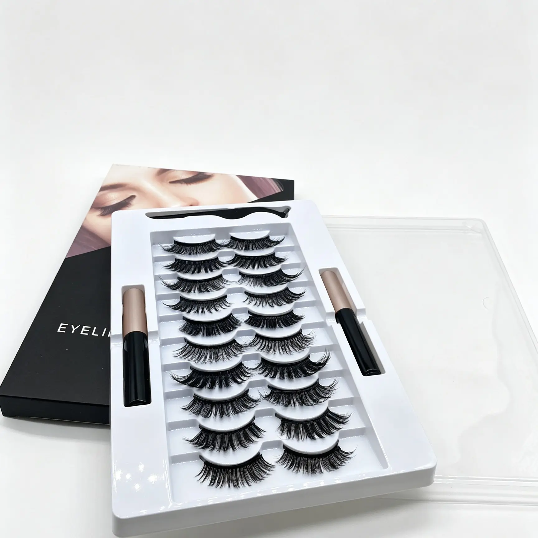 MIX1 10 Pairs Magnetic Eyelashes with Eyeliner Liquid Set, Glue-Free Magnetic Lashes, Natural Dense & Curly Eyelashes, Comes with Tweezers for Easy Application