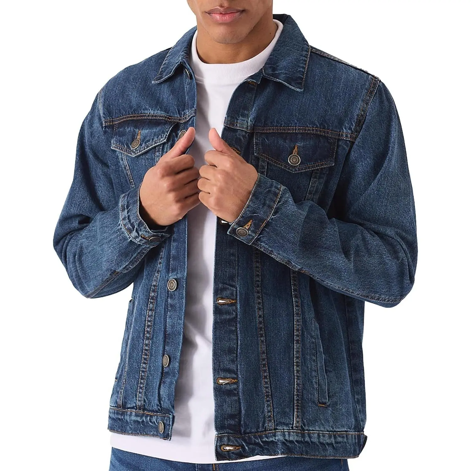 Jean Jacket Men - Button Down Trucker Style with Functional Pockets - Classic Mens Denim Jackets for Casual Outfits