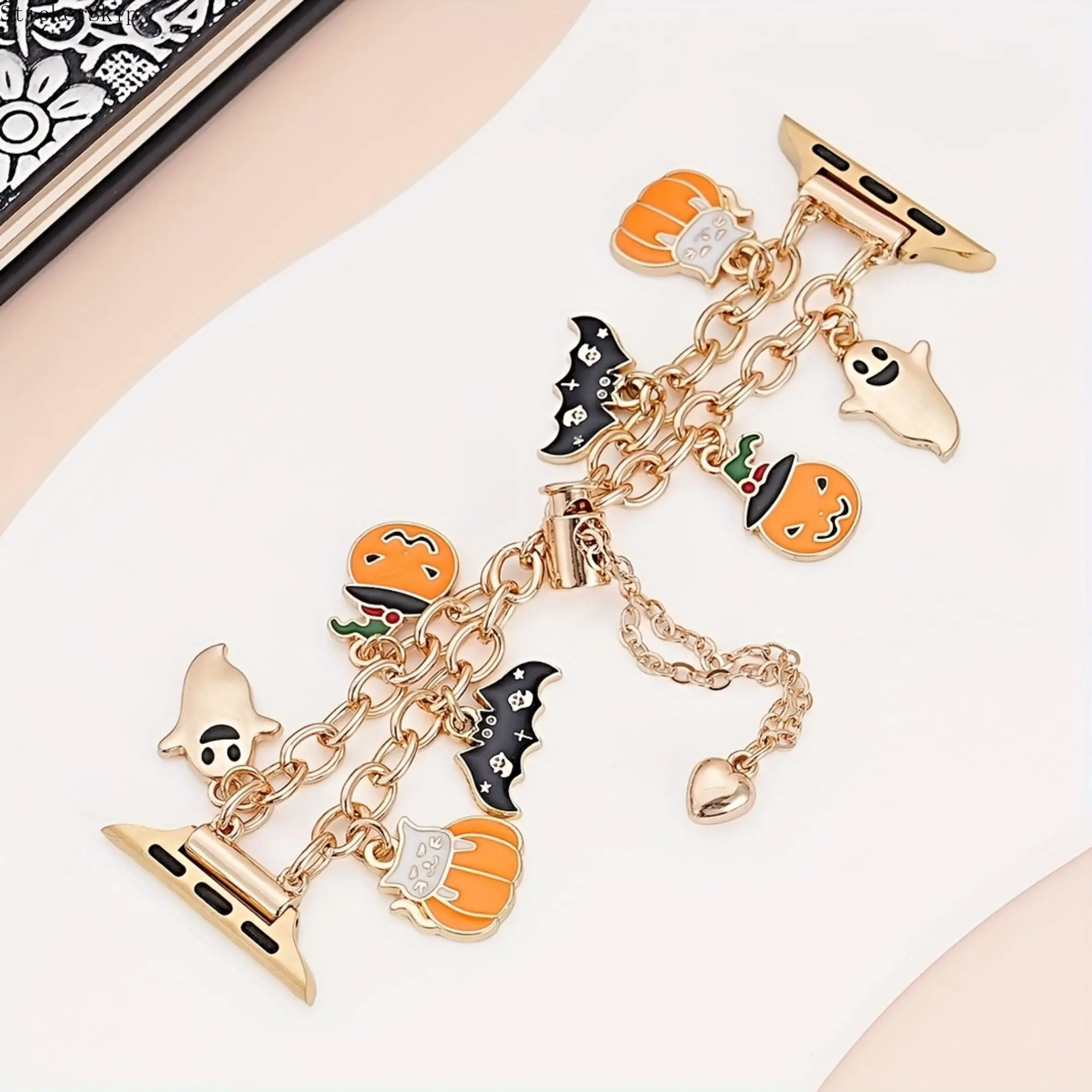 2026 Halloween Pumpkin & Bat Metal Watch Band for Women, Stylish Replacement Strap fits Apple Watch Series 1-11 in All Sizes, Festive Decor Wristband, Perfect Daily Accessory & Holiday Gift