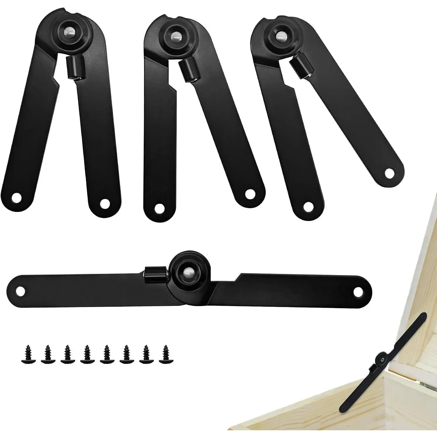 4 Pack 8.86 Inch Locking Friction Hinges for Wooden Boxes, Toy Boxes, Storage Chests, Easels and Display Stands, Black