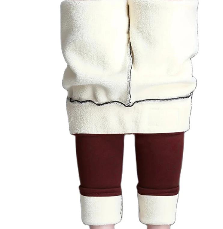 Fleece Lined Lamb Wool Leggings for Women High Waisted Warm Winter Pants Thickened Thermal Tights