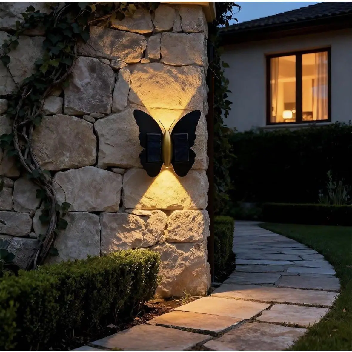 Solar Deck Lights Outdoor Solar Deck Light Waterproof LED Solar Powered Step Light Garden Butterfly Decorative Lighting for Front Door Yard Patio (Warm Light)