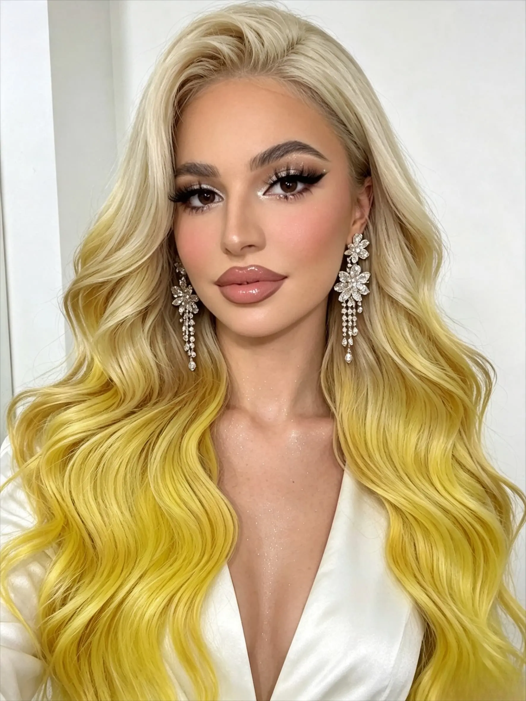 Ombre Yellow Body Wave Synthetic Lace Front Wig Body Wave for Women 13x4 Hd Lace Front Wig Pre Plucked with Baby Hair Ombre Blonde Loose Wave Lace Front Wig Glueless Synthetic Wig for Daily Wear Halloween Christmas Wig Glueless Hd Wigs