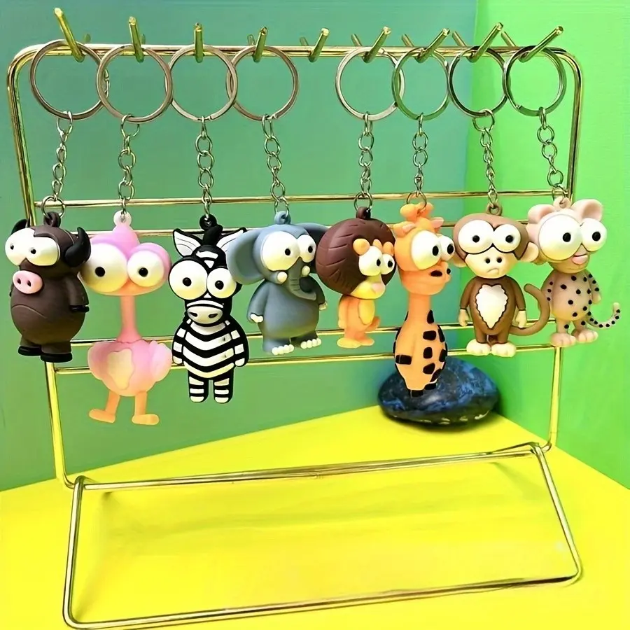 8/16pcs Cute Cartoon Large Eye Animal Keychains, Zoo Animal Silicone Bag Charms, Perfect for Parties, Gifts, and Daily Use