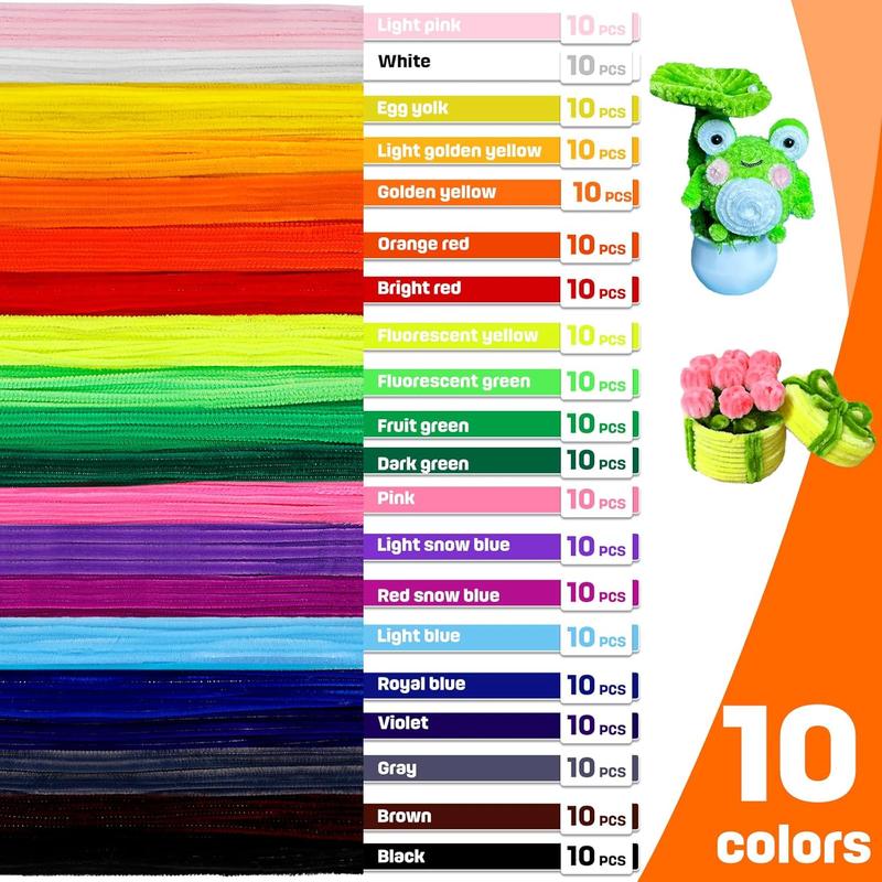Pipe Cleaners, 200 count Pipe Cleaners Craft Set, Colored Pipe Cleaners for Crafts Chenille Stems with Adhesive Eyes and Storage Box, Christmas Mother's Day Decoration Art Supplies