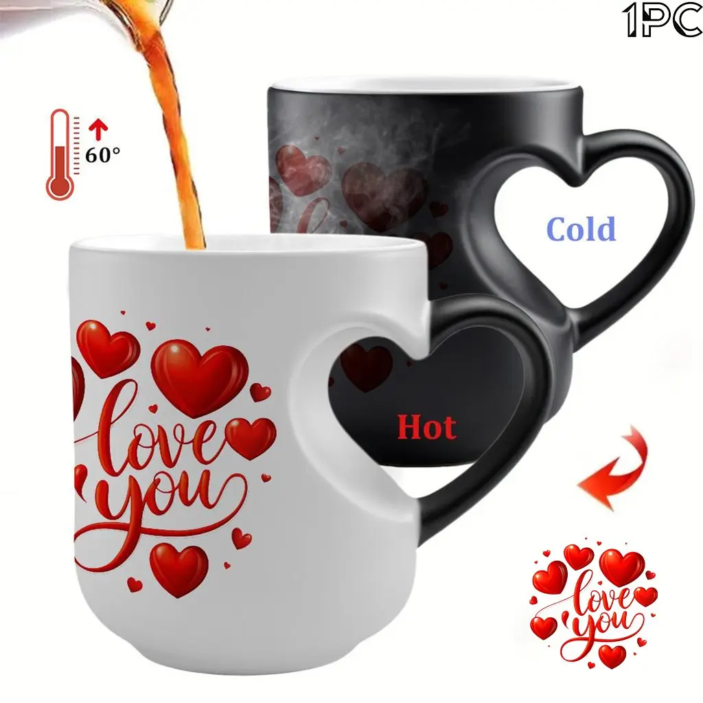 1 Pc 'Love You' Magical Color-Changing Mug with Heart-Shaped Handle, 11 oz Unique Heart Design with Red Heart Pattern, Heated Gradient Mug, Perfect Gift for Mother's Day and Valentine's Day
