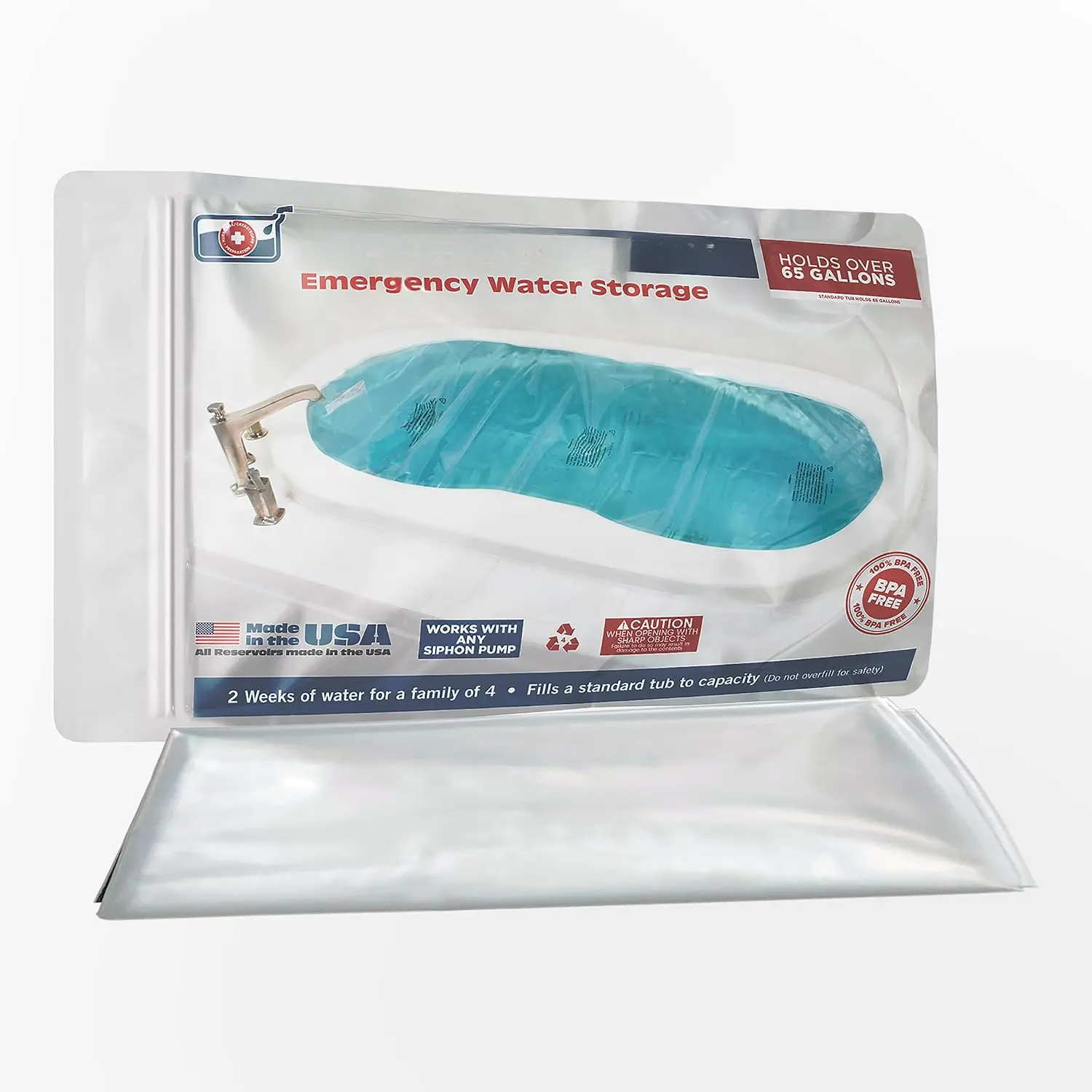Plastic Emergency Water Storage Bladder - Bathtub Replacement Liner for Disaster & Hurricane Survival, BPA-Free, Made in USA, Compatible with Any Siphon Pump