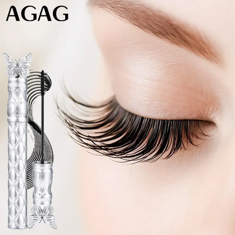 AGAG Silver Butterfly Embossed Mascara – Waterproof, Lengthening, Volumizing, Curling, and Smudge-Proof. An ideal gift for Valentine's Day, Halloween, Christmas, parties, or everyday eye makeup.