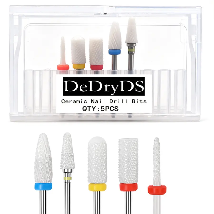 5pcs Nail Drill Bits Set for Electric Nail File, Professional Manicure Pedicure Acrylic Gel Nail Art Removal Sanding Bands Burrs Tips Nail Art Tools Home Use Portable Storage Box