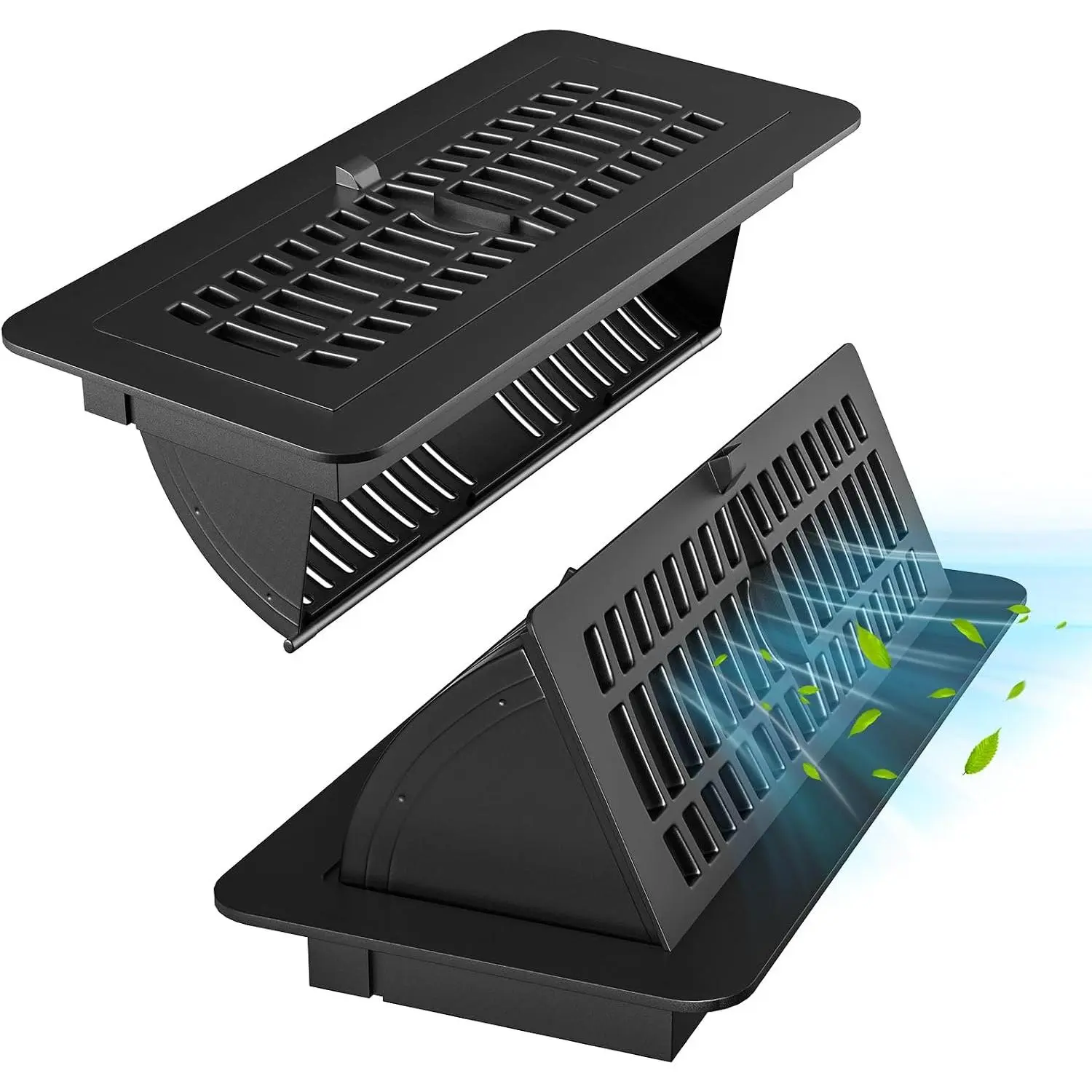 2 Pack Vent Deflectors & Floor Vent Covers for  Floor 4 x 10 inch, Upgraded Floor Register with Removable Strap for Checking Airflow, for Sidewall, Office or Ceiling