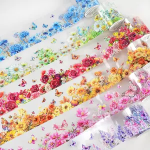 6 Rolls  Washi Tape 50mm Wide  Transparent Ephemera Light Decorative Aesthetic Floral Stickers Set for Junk Journaling, Scrapbook Supplies, Crafting, DIY Projects