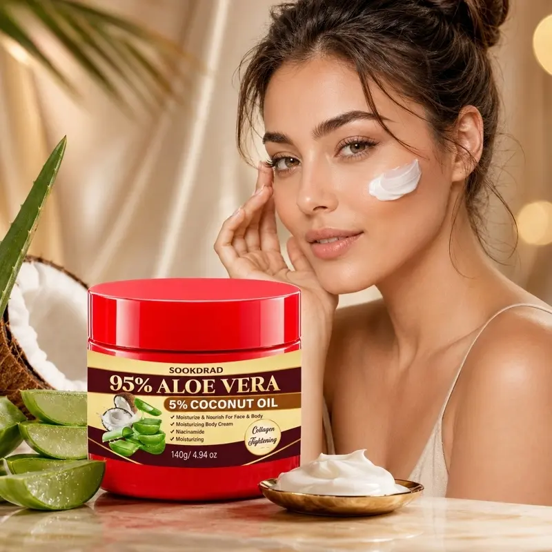 Aloe Vera Coconut Oil Moisturizing Cream, Face Body Nourish, Collagen Tightening, Niacinamide Included, 140g