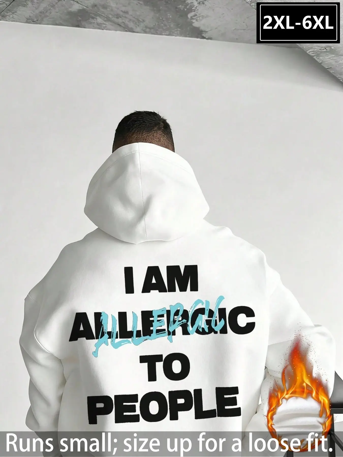Large Size Men's Funny Slogan Fleece Lined Hooded Sweatshirt, Thick Loose Fit Warm Street Style, Casual Daily Wear 2xl-6xl