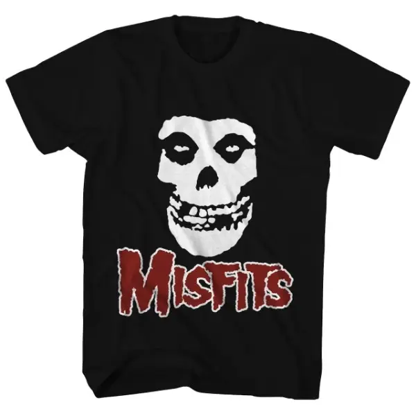 Single Side Print Black Horror Skull T-Shirt Retro Red Accent Graphic Tee Casual Short Sleeve Shirt for Punk Fans Men Women