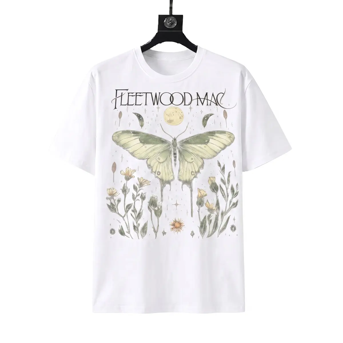 Starry Sky Moth Retro Rock Print Short Sleeve |     Bohemian Floral Solid Color T-Shirt |     Trendy pastoral natural style loose streetwear top