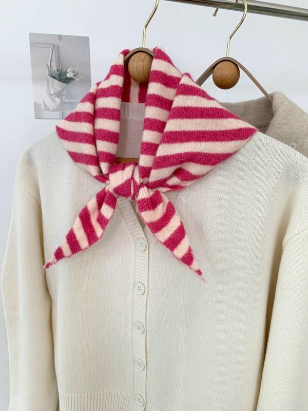 2024 Colorful Stripes with Wool Triangular Binder Decorative Knitted Small Scarf Soft Multi-Functional Small Scarf Collar