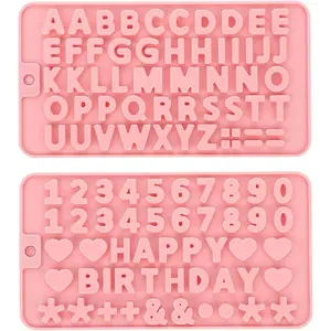 2pcs Reusable Silicone Number Letter Chocolate Molds with Happy Birthday Decorating Symbols for Cake Cookies Ice Cubes Chocolate Resin