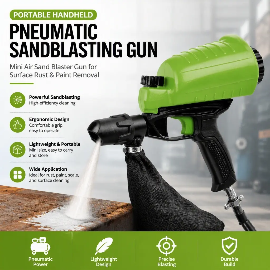 Portable Hand‑Held Mini Pneumatic Sandblasting Gun, Lightweight Air Sand Blaster, Power Tool Accessory for Rust, Paint & Stain Removal Cleaning