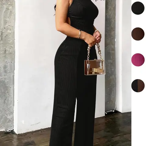 Women's Backless Cross-Strap Sleeveless Jumpsuit, Fit Jumpsuits, Backless Overalls, Womenswear, Slim-Fit Long Pants, Casual Chic Spring and Fall One-Piece